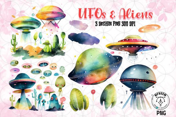 Download UFOs and Aliens Watercolor Sublimation - Ufos Collection