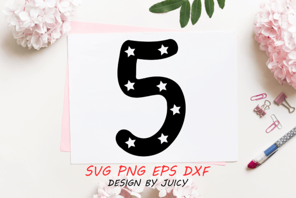 Download Number 5 with Stars Svg Graphic - Graphic Collection